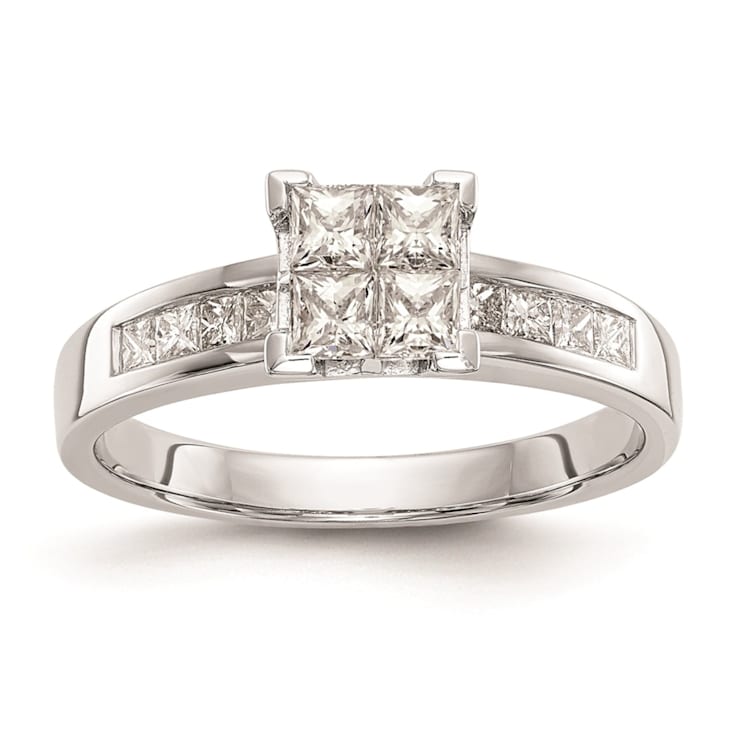 Rhodium Over 14K White Gold Diamond Cluster Engagement Ring 0.72ctw