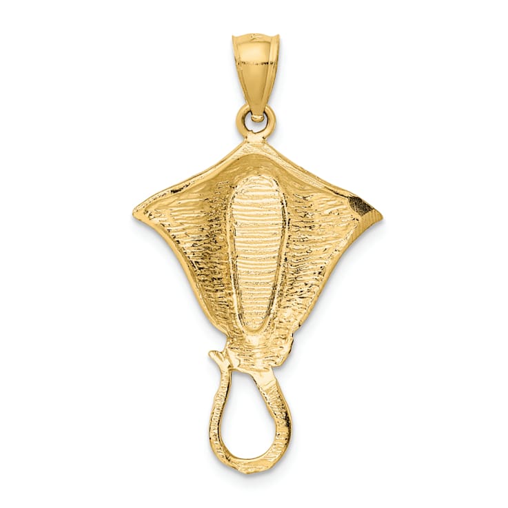 14k Yellow Gold Polished Lab Created Blue Opal Stingray Pendant