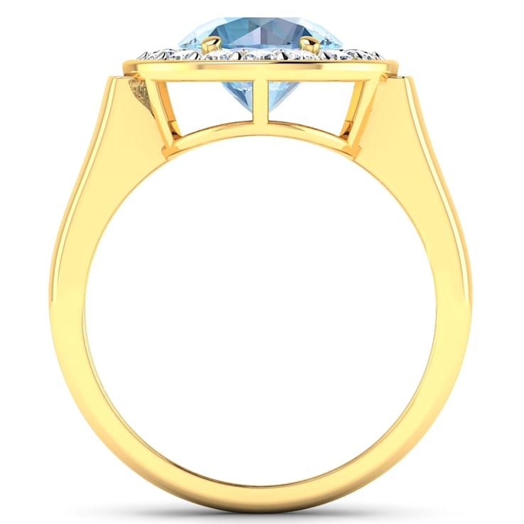 2.38ctw Blue Aquamarine and Diamond 14K Yellow Gold Halo Ring