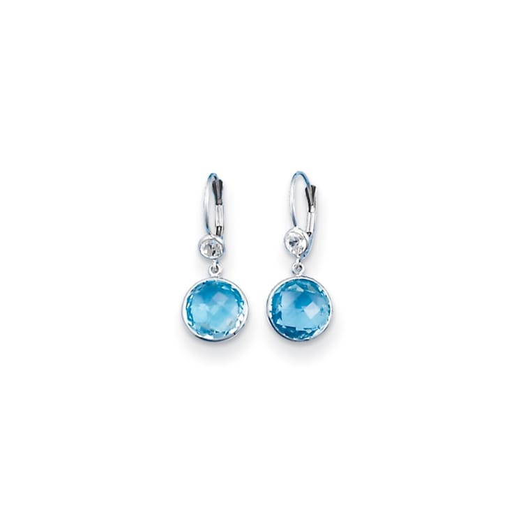 14K White Gold Blue and White Topaz Dangle Earrings