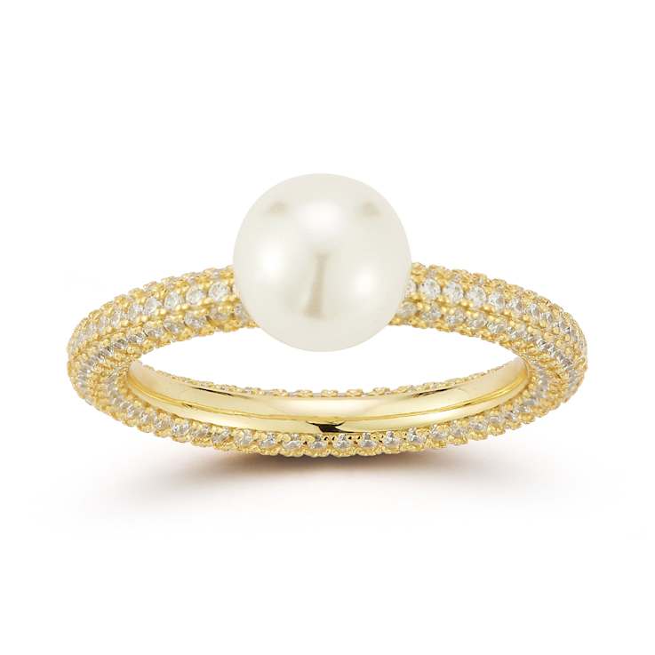 Rachel Zoe Freshwater Pearl Solitaire Pave Band Ring in 14K Gold Over
Sterling Silver
