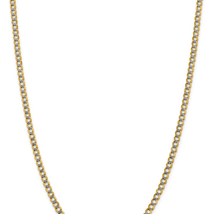 14k Yellow Gold and Rhodium Over 14k Yellow Gold 4.3mm Pave Curb 22 Inch Chain