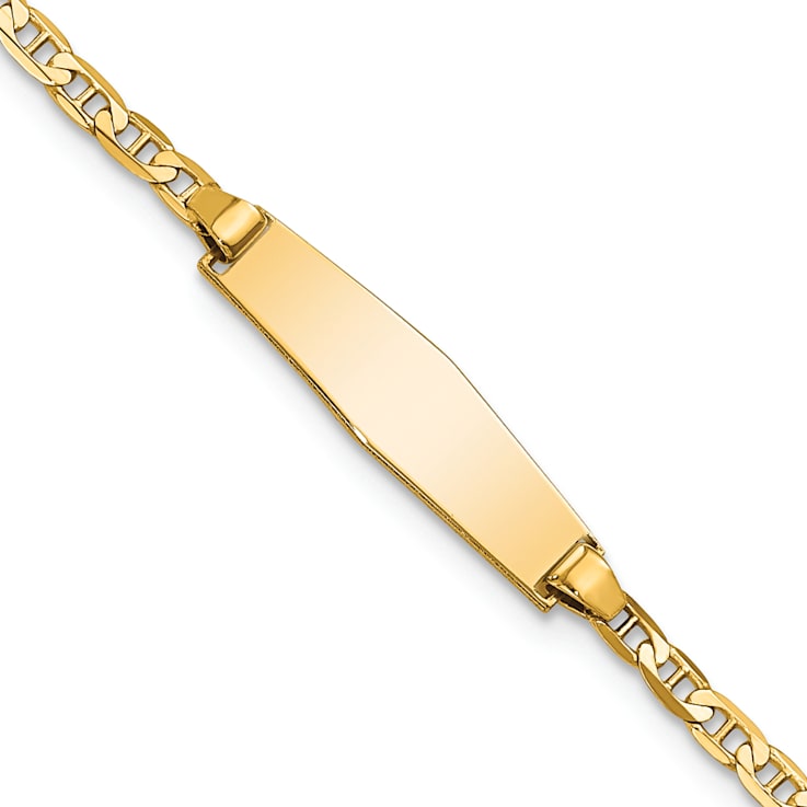 14k Yellow Gold Soft Diamond Shape Flat Mariner Link ID Bracelet