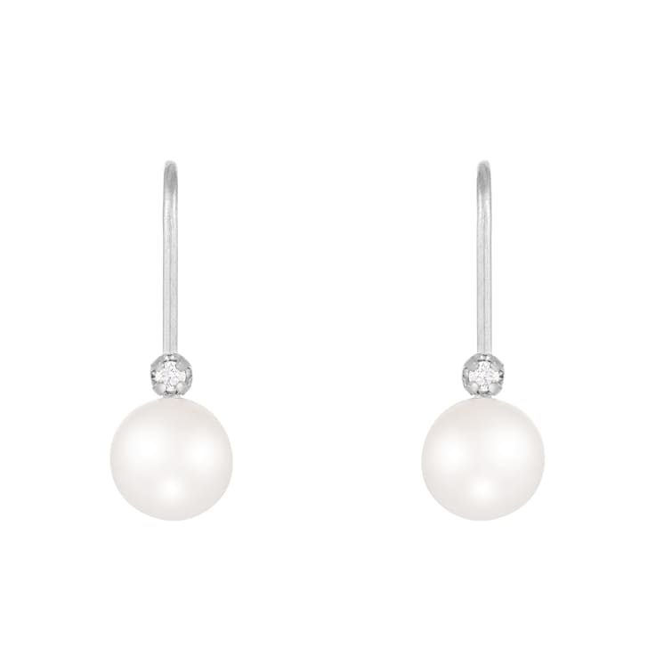14k White Gold Leverback Earring with 5mm Freshwater Pearl and .02CT DTW