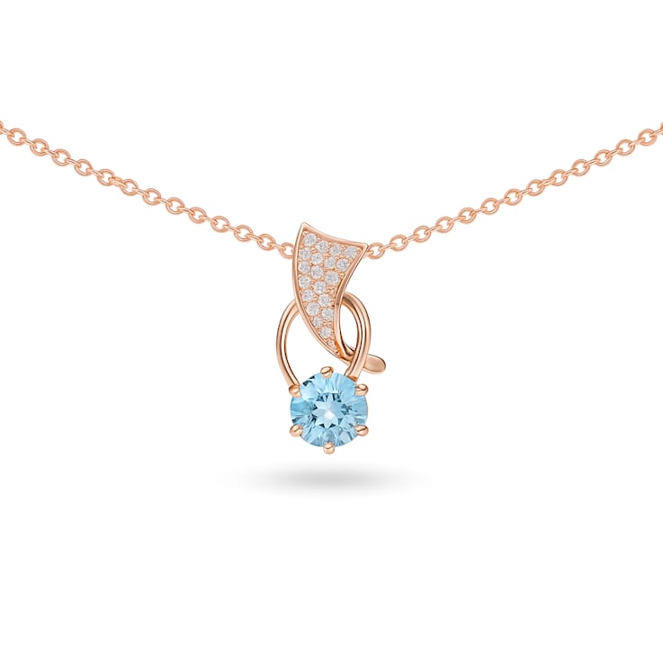 Natural Blue Topaz 14K Rose Gold Over Sterling Silver Round Shape
Pendant with Chain