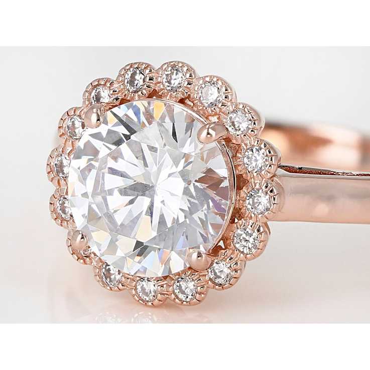 Round CZ Ring With Halo In 18K Rose Gold Over Sterling Silver