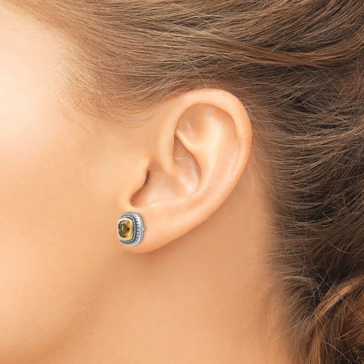 Sterling Silver Antiqued with 14K Accent Citrine Earrings