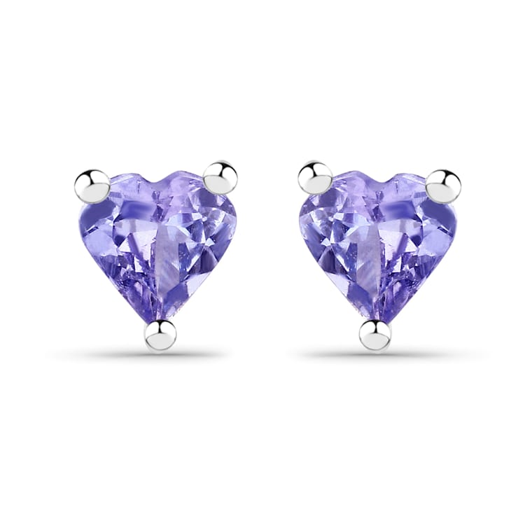 Lavendar Tanzanite Rhodium Over Sterling Silver Heart Stud Earrings 0.9ctw