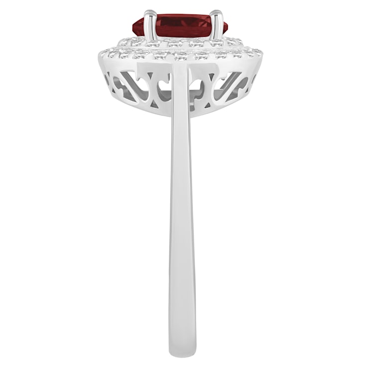 7mm Round Garnet And White Topaz Accents Rhodium Over Sterling Silver
Double Halo Ring