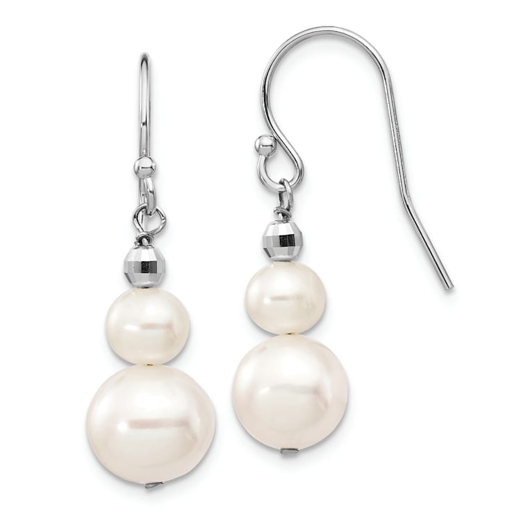 Rhodium Over 14K White Gold 6-9mm Semi-round Freshwater Cultured Pearl
Graduated Dangle Earrings