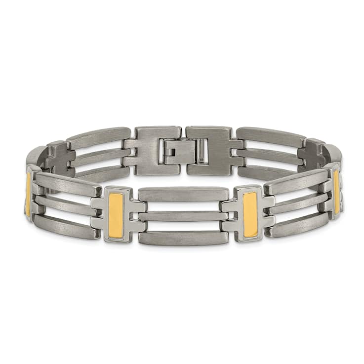 Titanium Brushed and Polished Yellow IP-Plated Bracelet