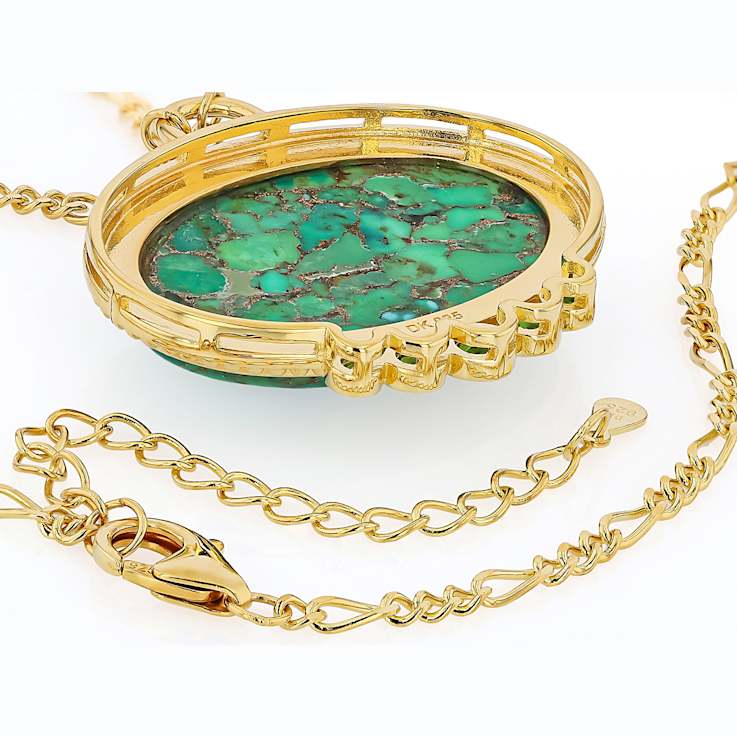 Green Turquoise And Chrome Diopside Medallion Pendant Necklace In 18K
Gold Over Sterling Silver