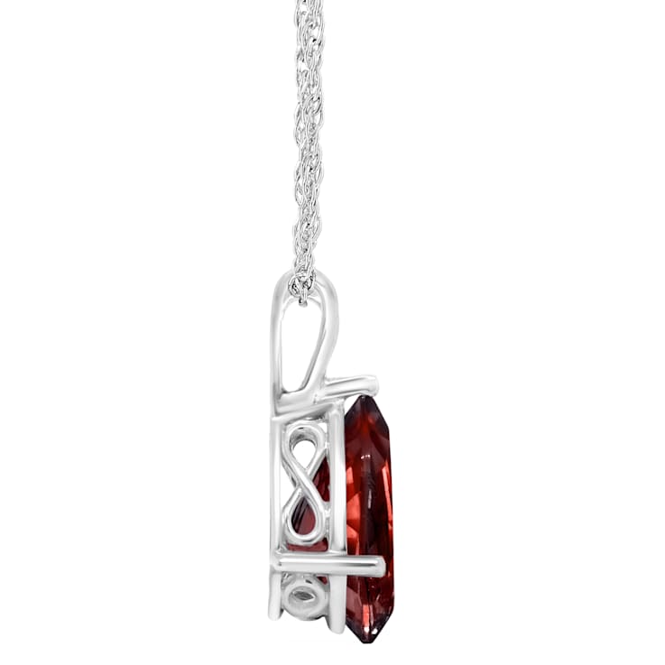 12x8mm Pear Shape Garnet Rhodium Over Sterling Silver Pendant With Chain
