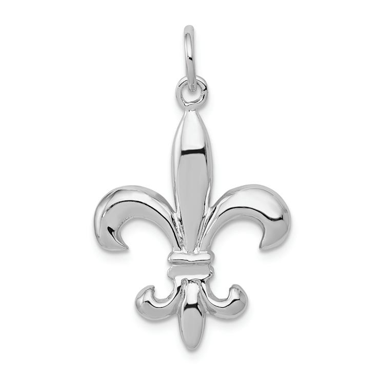 Rhodium Over 14k White Gold Solid Polished 3D Fleur-De-Lis Charm