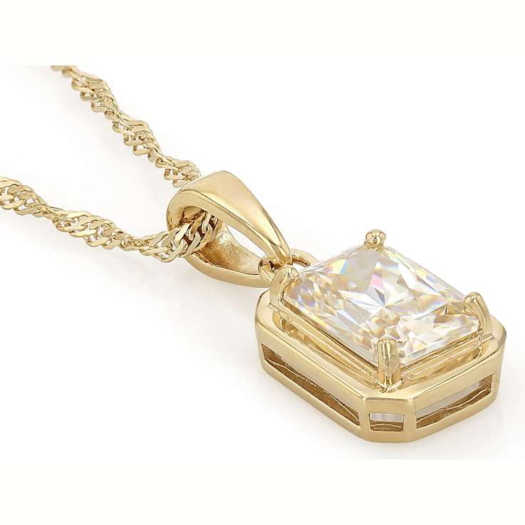 Diamond Simulant Radiant Cut Pendant Necklace In 18K Gold Over Sterling
Silver 3.32ctw