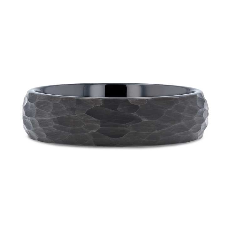 RENEGADE Domed Hammer Finish Black Tungsten Carbide Wedding Band with
Brushed Finish 6mm