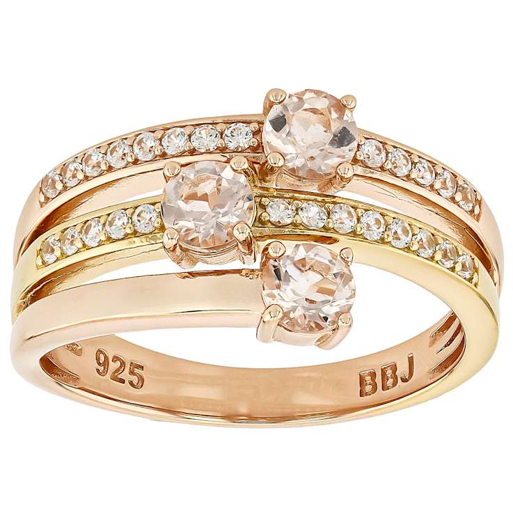 Morganite Two-Tone Ring In 18K Yellow And Rose Gold Over Sterling Silver 0.89ctw