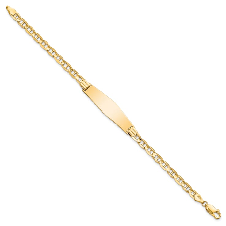 14k Yellow Gold Mariner Link Soft Diamond Shape ID Bracelet