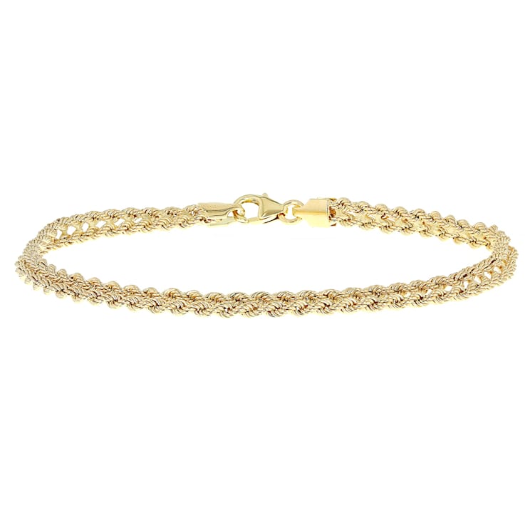 Italian Cuore Rope Bracelet In Solid 14K Yellow Gold 4mm