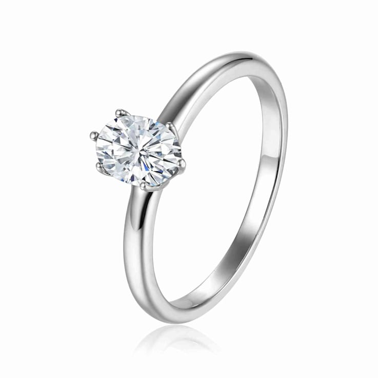 Oval Moissanite Sterling Silver Solitaire Ring, 1.00ct