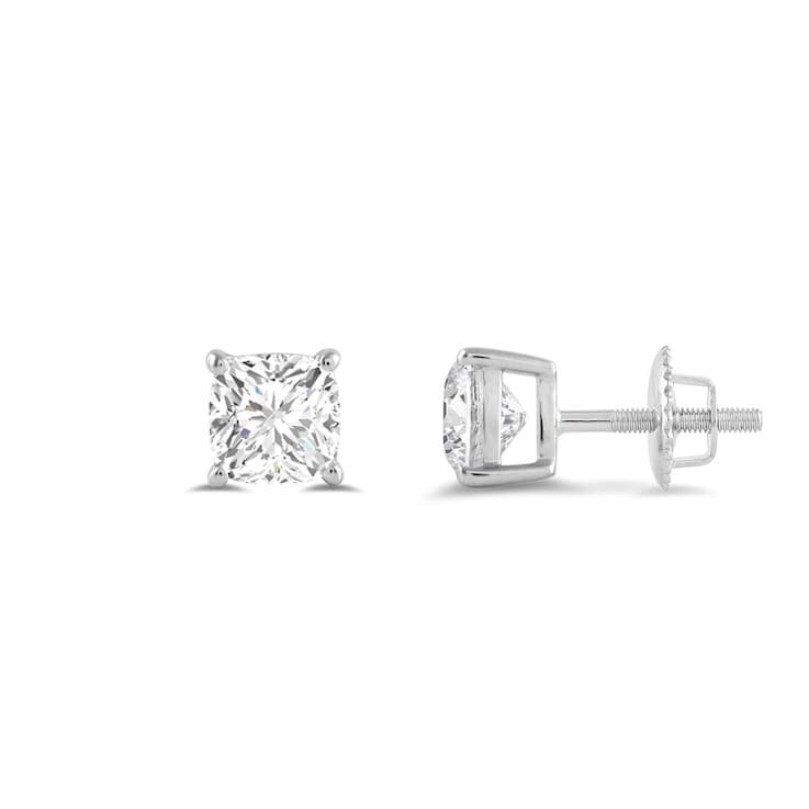 White Cubic Zirconia 14k White Gold Studs With Velvet Gift Box 1.00ctw