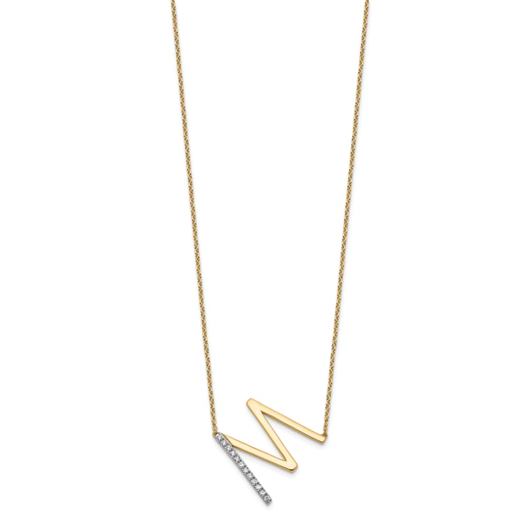 14k Yellow Gold and Rhodium Over 14k Yellow Gold Sideways Diamond
Initial M Pendant 18 Inch Necklace