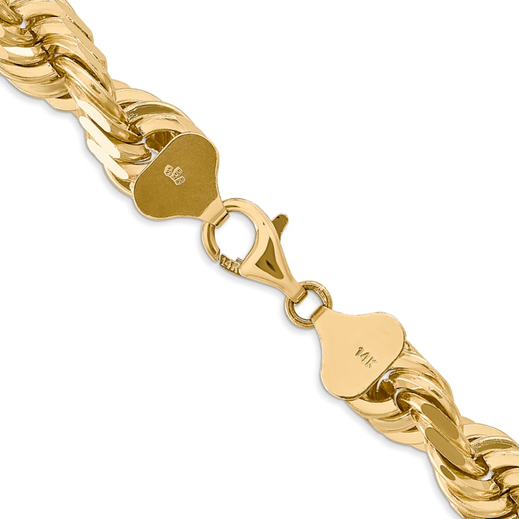 14k Yellow Gold 10mm Solid Diamond-Cut Rope 22 Inch Chain