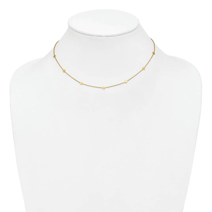 14K Yellow Gold Polished Diamond-shaped Disk Station with 2-inch
Extension Necklace