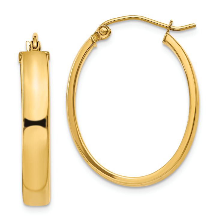 14k Yellow Gold 1" Oval Hoop Earrings