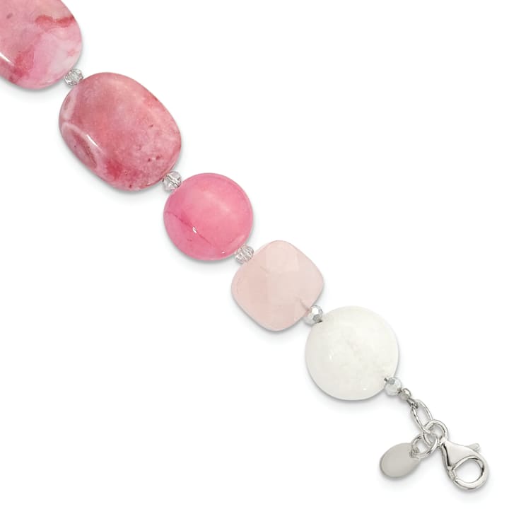 Sterling Silver Pink Agate/Pink/Jade/Rose Quartz/Crystal Bracelet