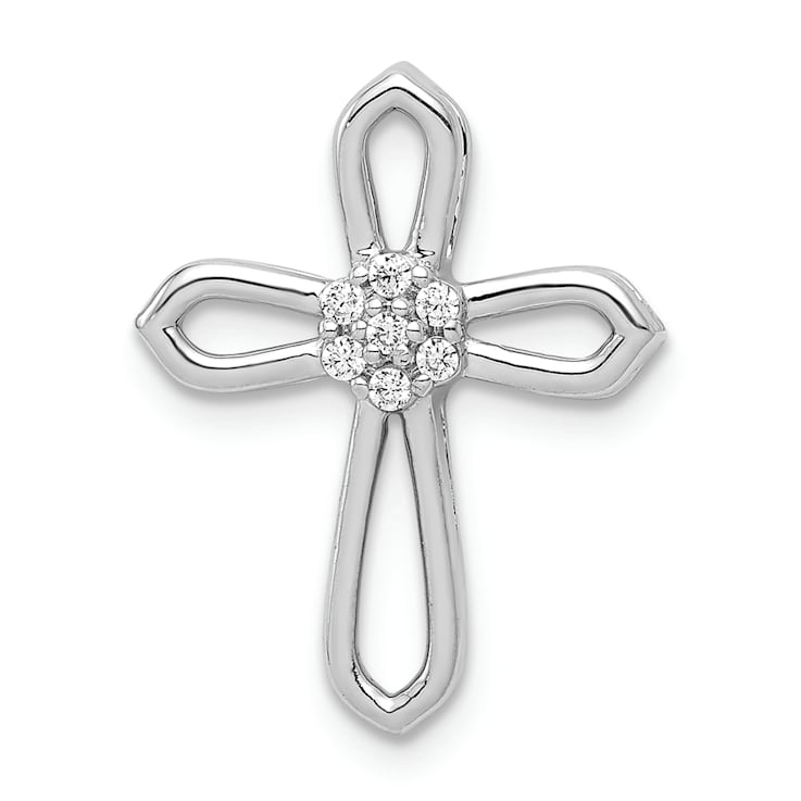 Rhodium Over 14k White Gold Diamond Cross Pendant