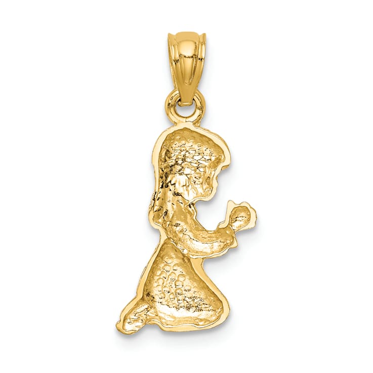 14k Yellow Gold Polished and Diamond-Cut Praying Girl Pendant