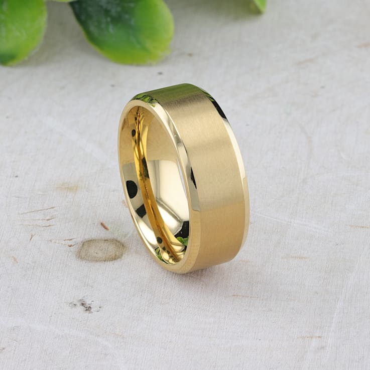 RADIATE Gold-Plated Titanium Flat Brushed Center Men's Wedding Ring With
Beveled Polished Edges 8mm