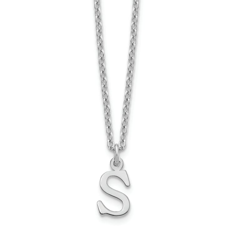 Rhodium Over Sterling Silver Cutout Letter S Initial Necklace