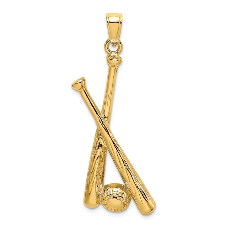 14k Yellow Gold 2D Textured Baseball Bats and Ball Charm