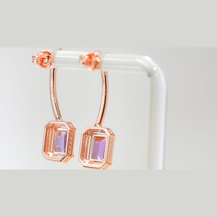 Amethyst and CZ 3.19 Ctw Octagon 18K Rose Gold Over Sterling Silver
Dangle Earrings