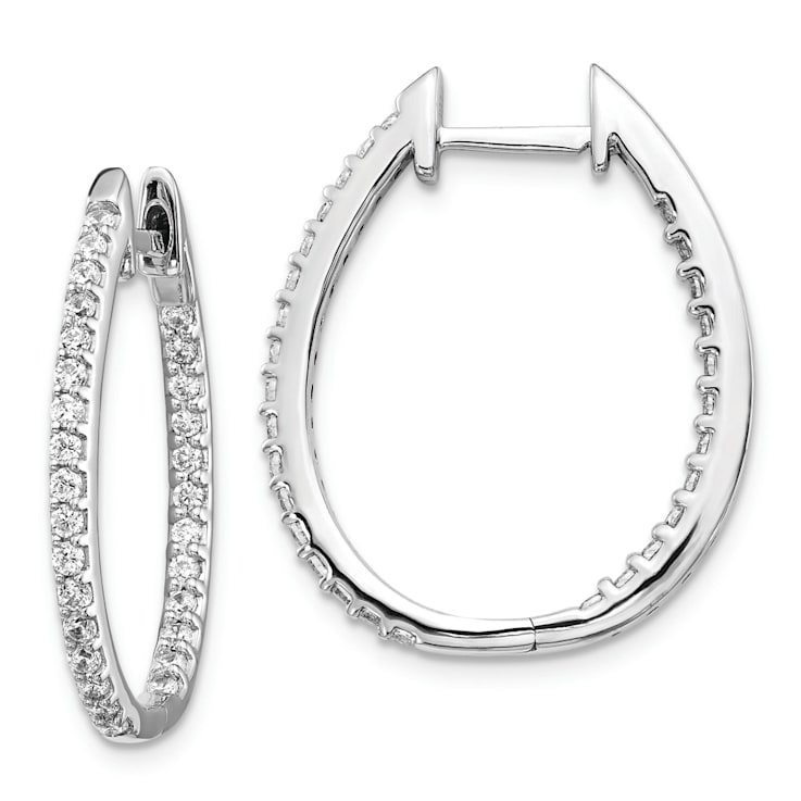 Rhodium Over 14K White Gold Oro Spotlight Lab Grown Diamond SI+, H+,
In/Out Hinged Hoop Earrings