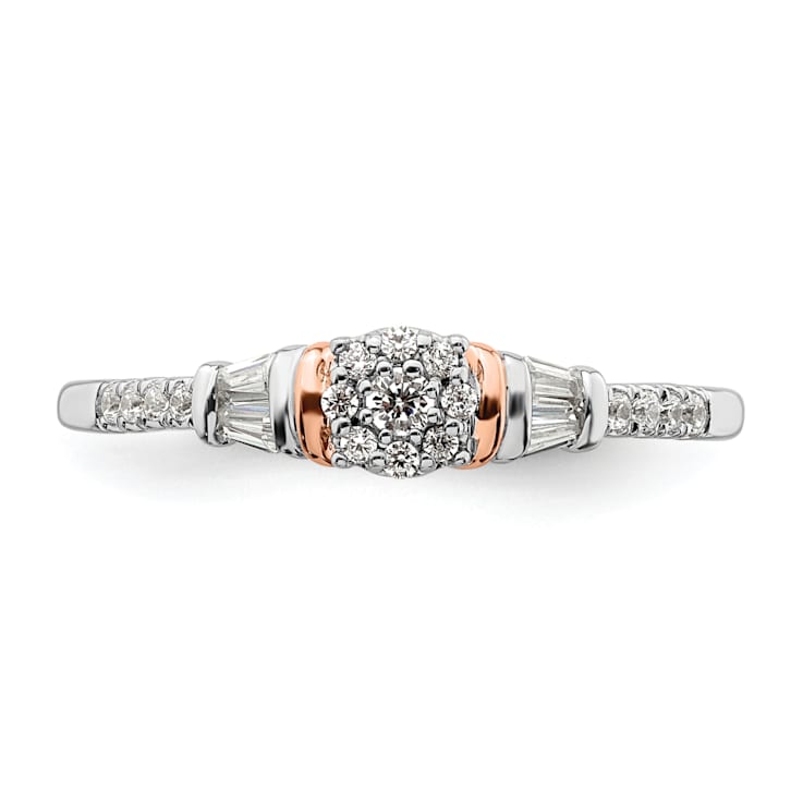 14K Two-tone White and Rose Gold Cluster Diamond Engagement Ring 0.11ctw