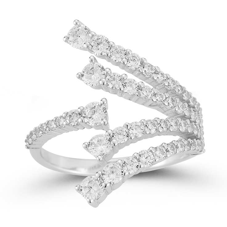 Rachel Zoe CZ Graduated Bypass Fan Ring in Rhodium Over Sterling Silver