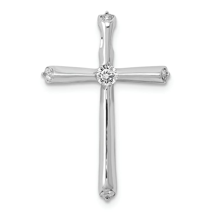 Rhodium Over 14k White Gold Diamond Cross Chain Slide Pendant