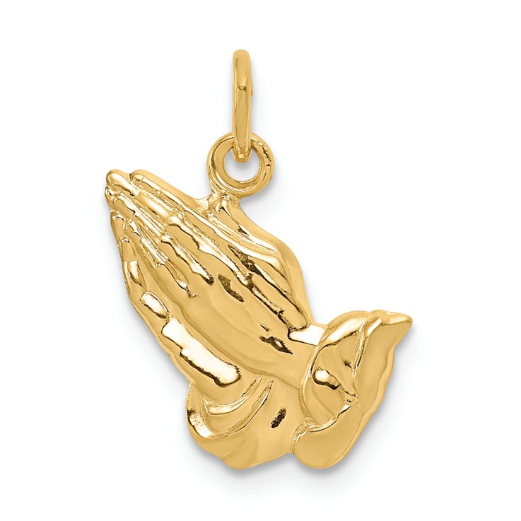 14k Yellow Gold Textured Praying Hands Charm Pendant