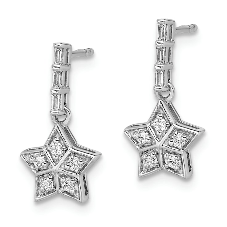 Rhodium Over 14k White Gold Diamond Star Dangle Earrings