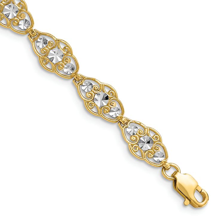 14K Two-tone Gold Diamond-Cut Fancy Link Bracelet