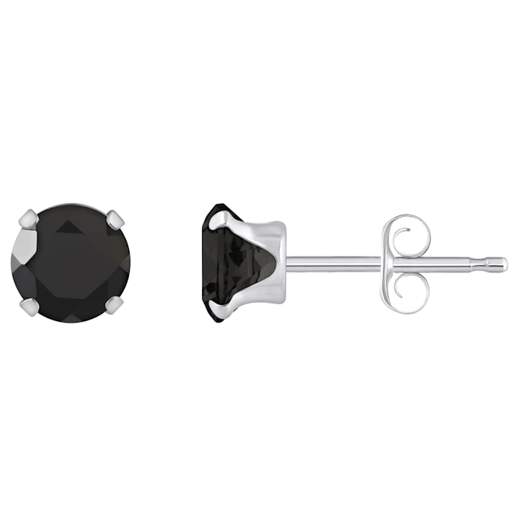 5mm Round Black Onyx Rhodium Over 10k White Gold Stud Earrings