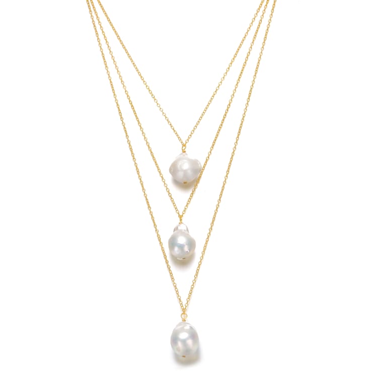 Freshwater Pearl Layered Necklace In 14K Gold Over Sterling Silver
