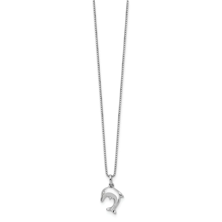 Rhodium Over Sterling Silver White Ice 0.02 cttw Diamond Dolphin Necklace