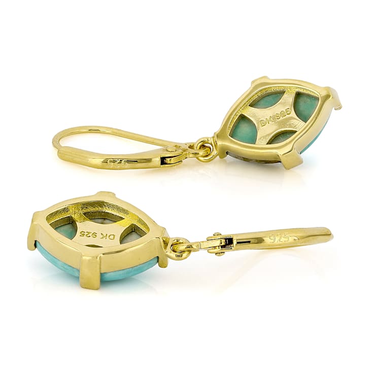 Turquoise 12x8mm Dangle Earrings In 18K Gold Over Sterling Silver