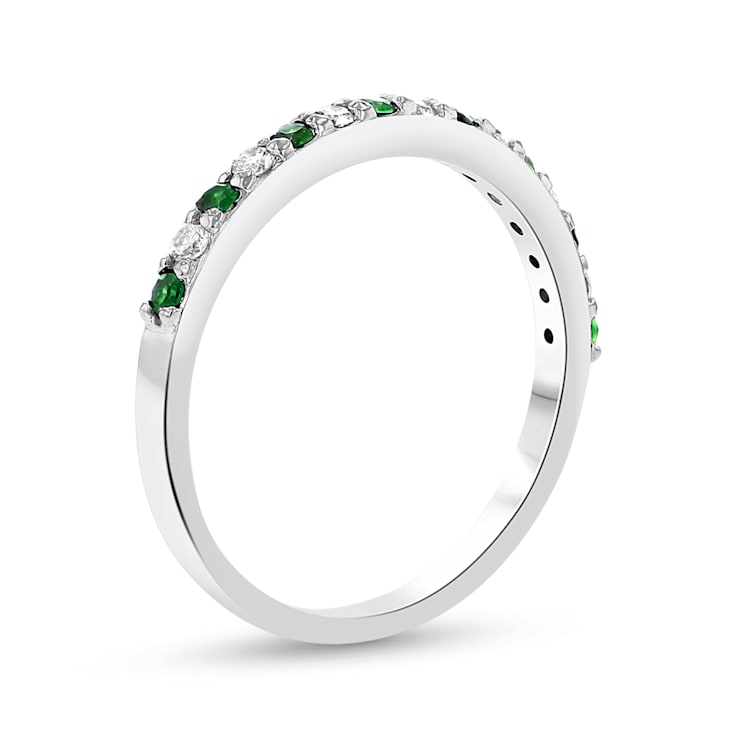 Emerald and Diamond 14k White Gold Anniversary Style Band Ring 0.35ctw