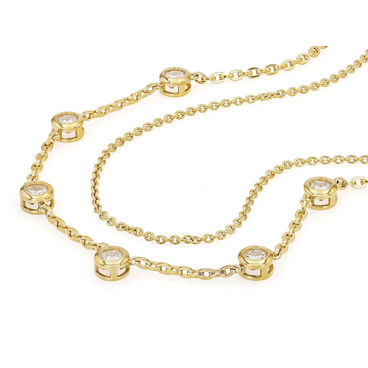 Layered Moissanite Station Necklace And Chain In 14K Gold Over Sterling Silver