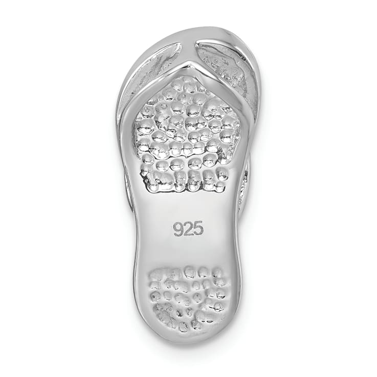 Rhodium Over Sterling Silver Polished White Crystal Flip Flop Chain Slide